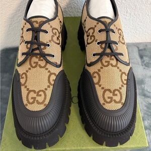 BRAND NEW Gucci GG Maxi Canvas Lace-up  Sneaker Beige Ebony Sz 13 (US 13.5)